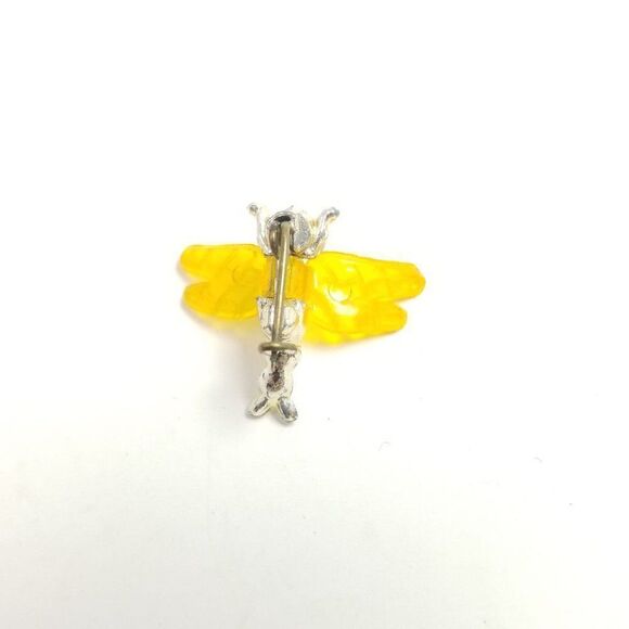Vintage Little Bug Brooch with Yellow Wings, Silver Tone Dragonfly, Estate - Picture 3 of 5